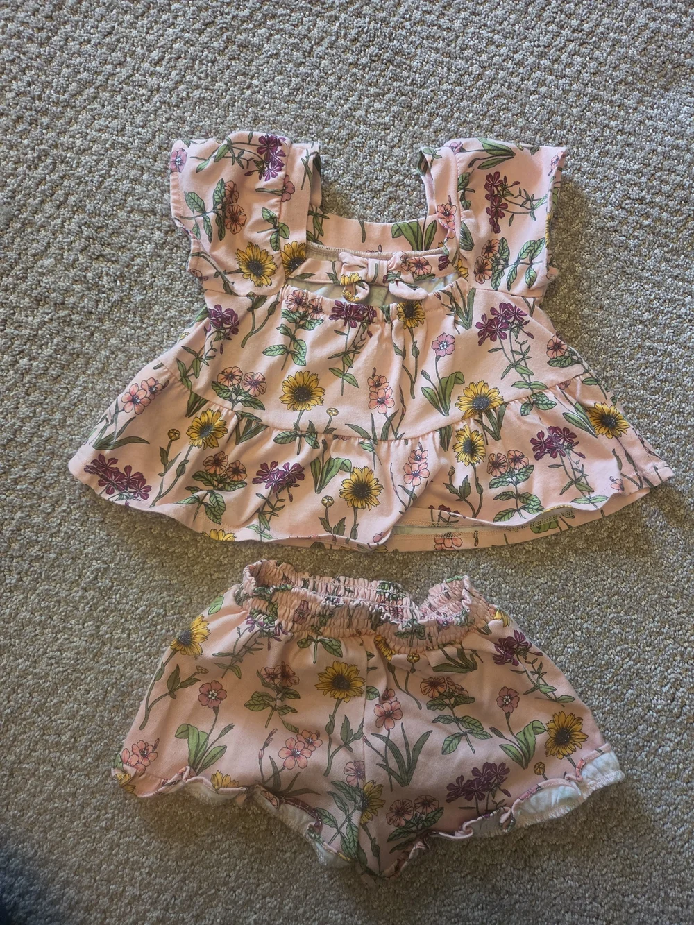 The Children's Place Pink Floral Ruffle Tank & Shorts Set